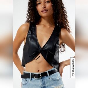Pac-Sun Black Faux Leather Tie Front Vest